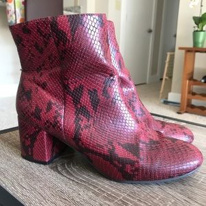 UO Red Snakeskin Faux Leather Booties